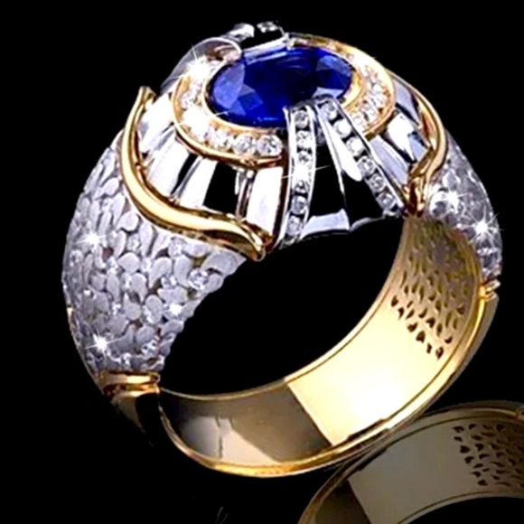 🧿SOLD!!!🧿 NWT Mens Two-Tone Sapphire Ring 10 - Picture 2 of 8